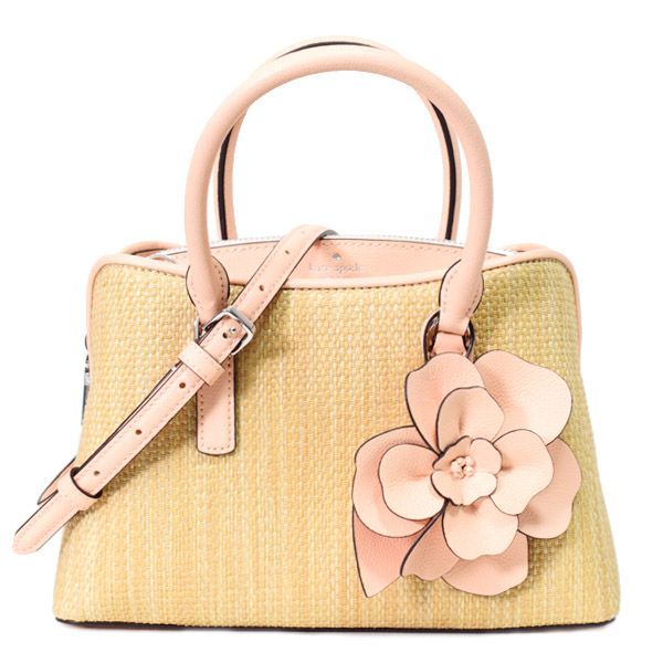ケイトスペード バッグ katespade かごバッグ ストロー レザー フローラル トンプソン スモール サッチェル 2WAY ショルダー ハンドバッグ クリスプピーチ KP015