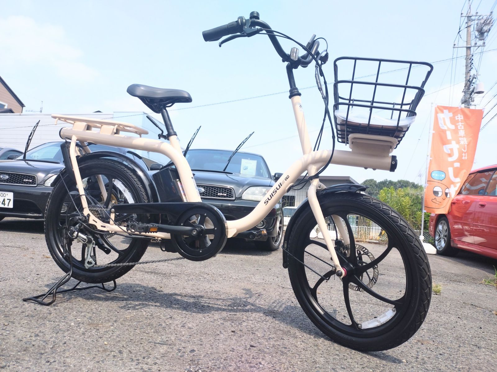 ☆大好評 再入荷☆SUISUIシリーズ(5C206型) 傑作オリジナルフレーム 電動アシスト自転車☆高性能カーボンバッテリー TEKTRO製前後ディスクブレーキ 前カゴ＆リアキャリア 泥除け 電子サークル錠他充実装備☆マットアイボリー①☆