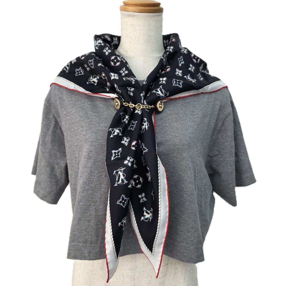LOUIS VUITTON ルイ・ヴィトン ノーティカル スカーフ クロップトップ 26SS ２点セット 半袖Ｔシャツ 1AJZE4 レディース コットン グレー 中古