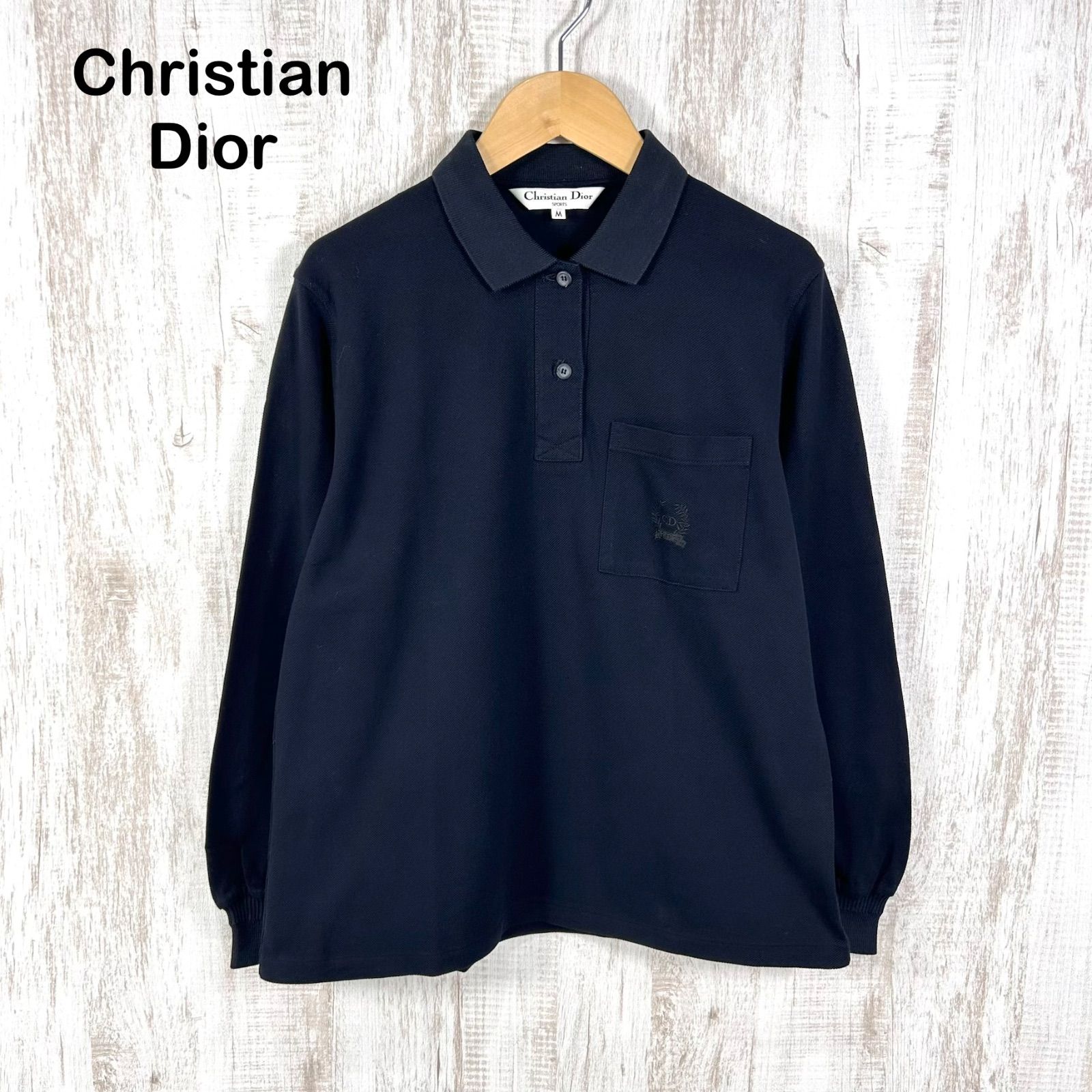 Christian Dior ロゴ入り長袖ポロシャツ 90s Christian Dior クリスチャンディオール CDロゴ刺繡 長袖
