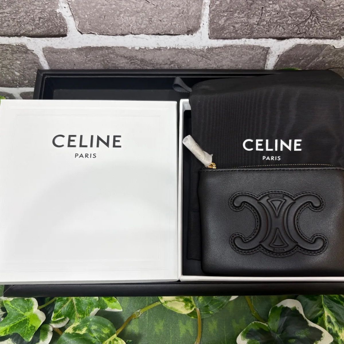 CELINE セリーヌ キュイル トリオンフ ジップ付き コイン＆カードケース ブラック レザー 箱・保存袋付き