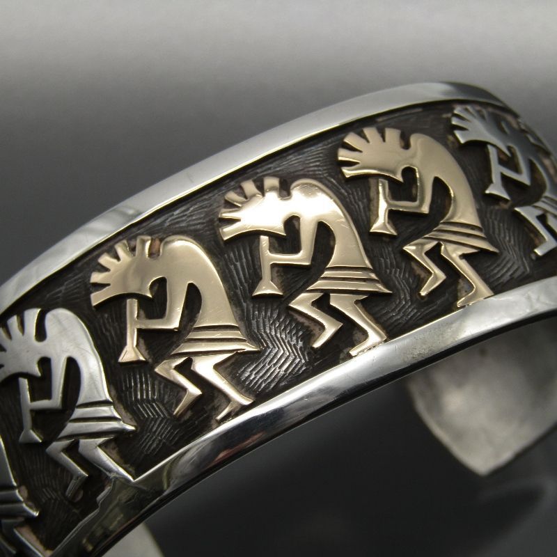 シルバーバックル　スティーブンソックワイマ　Steven Sockyma Steven Sockyma ホピ族 バングル 14K/シルバー コンビ ココペリ