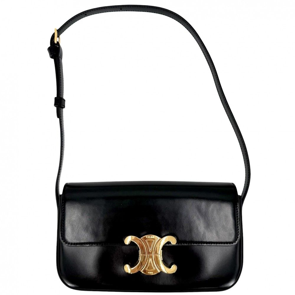 セリーヌ ショルダーバッグ レディース トリオンフ クロード ミニバッグ 肩掛け CELINE レザー ブラック 黒 ゴールド金具【中古品】
