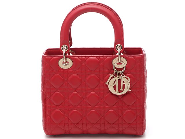 Dior ディオール カナージュ レディディオール ミディアム ハンドバッグ ラムスキン レッド レディース【中古】472