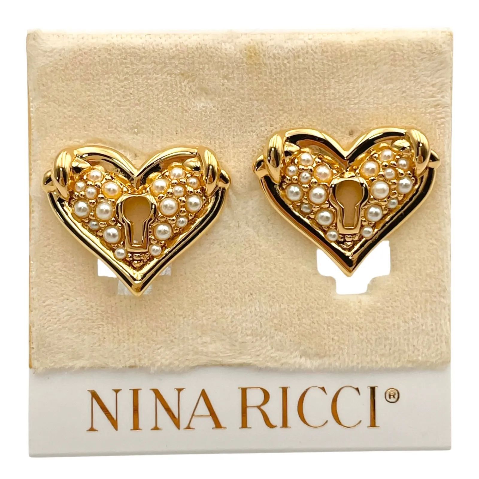 使用わずか NINA RICCI ニナリッチ イヤリング アクセサリー ハート 鍵 ロック モチーフ ゴールド 【i23】
