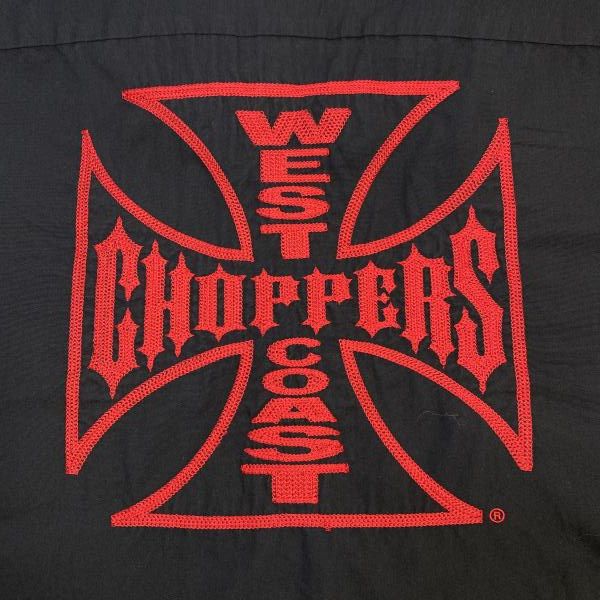 中古】WESTCOAST CHOPPERS 刺繍S/Sワークシャツ ブラック×レッド