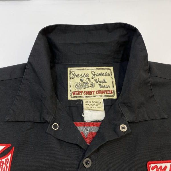 中古】WESTCOAST CHOPPERS 刺繍S/Sワークシャツ ブラック×レッド