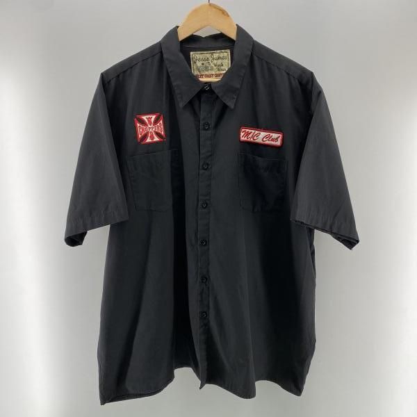 中古】WESTCOAST CHOPPERS 刺繍S/Sワークシャツ ブラック×レッド