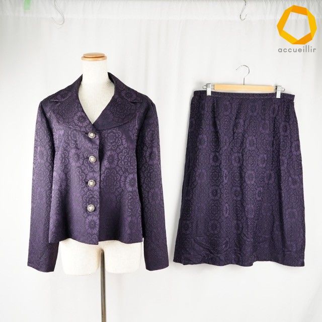 #anc レリアン Leilian セットアップ 15+ 紫 花柄 大きいサイズ シルク混 スカートスーツ 刺繍 大きいサイズ レディース [1013663]
