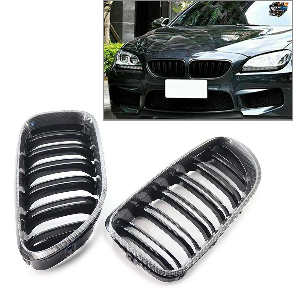 BMW 6シリーズ M6 F06 F12 F13 6シリーズ 2012 - 17用 カーボンファイバーパターン フロントキドニーグリル 2個セット