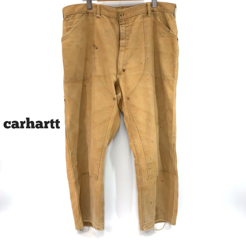 超激得，お買い得 60s 70s Carhartt カーハート ダブルニー パンツ ワークパンツ ダック ボトムス 42TALON サイズ表記無し 内タグ無し XL相当 ベージュ VINTAGE ヴィンテージ メンズ _201 ワークパンツ・カーゴパンツ・ペインターパンツ