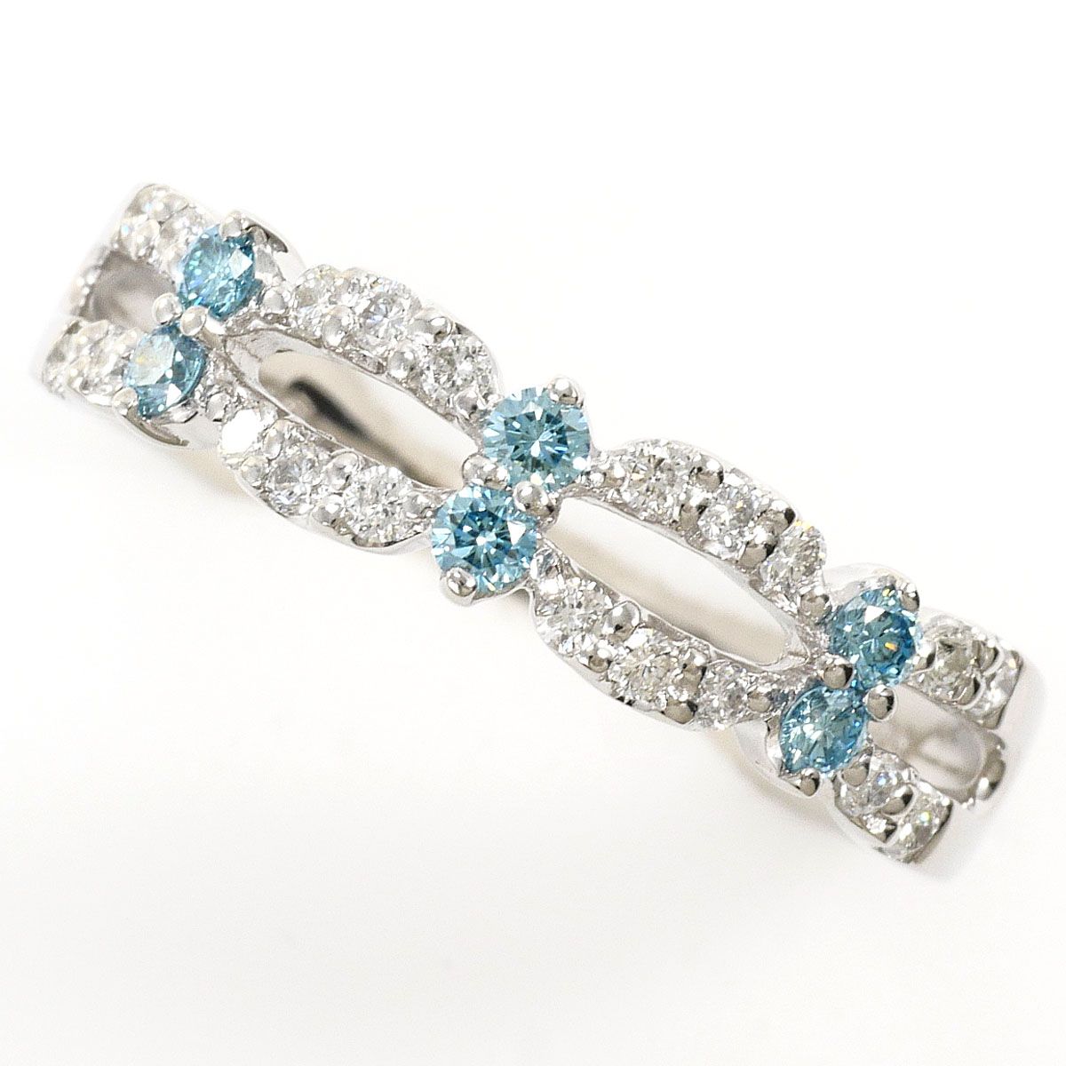 PT900/プラチナ リング・指輪 11号 ブルーダイヤ 0.14ct ダイヤモンド 0.20ct 総重量約4.7g