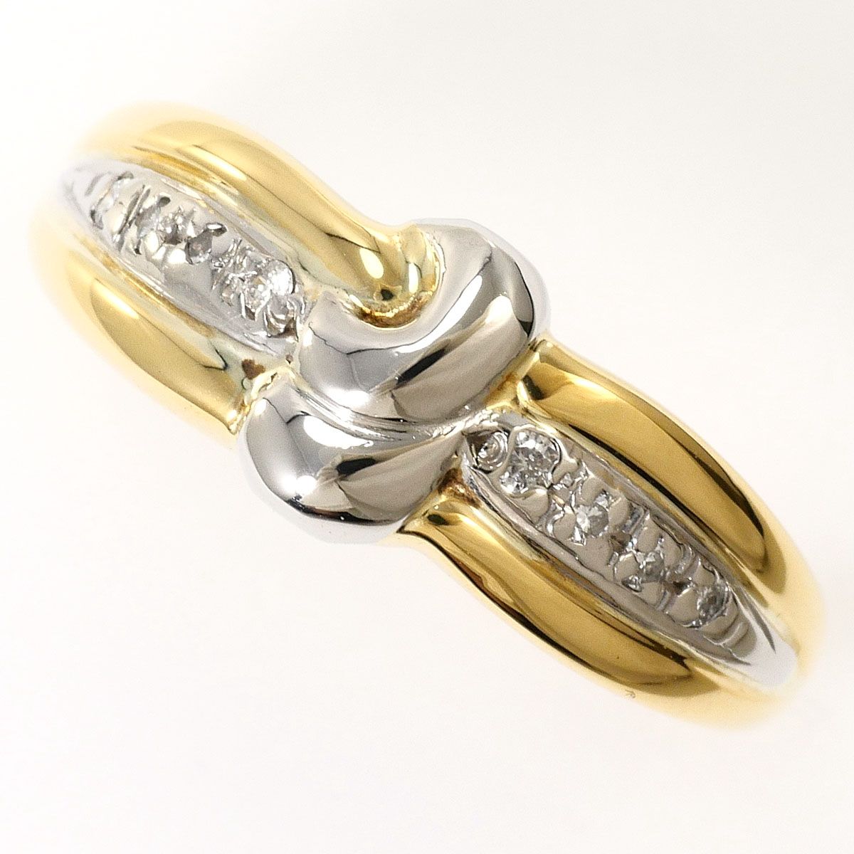 PT850/プラチナ K18YG リング・指輪 11号 ダイヤモンド 0.05ct 総重量