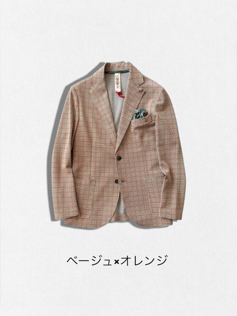 種類19:52/ベージュ×オレンジ 【定価59,400円(税込)】BOB ITALY ボブイタリア カーディガンのように羽織って都会的なリラックス感!大人カジュアルを格上げするチェック柄テーラードストレッチジャケット 074743136 ベージュ×ネイビー 種類19:52/ベージュ×オレンジ 【定価59,400円(税込)】BOB ITALY ボブイタリア カーディガンのように羽織って都会的なリラックス感!大人カジュアルを格上げするチェック柄テーラードストレッチジャケット 074743136 ベージュ×ネイビー