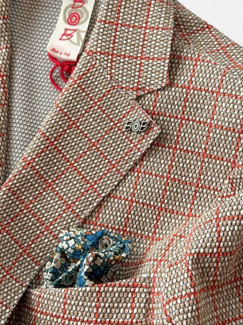 種類19:52/ベージュ×オレンジ 【定価59,400円(税込)】BOB ITALY ボブイタリア カーディガンのように羽織って都会的なリラックス感!大人カジュアルを格上げするチェック柄テーラードストレッチジャケット 074743136 ベージュ×ネイビー 種類19:52/ベージュ×オレンジ 【定価59,400円(税込)】BOB ITALY ボブイタリア カーディガンのように羽織って都会的なリラックス感!大人カジュアルを格上げするチェック柄テーラードストレッチジャケット 074743136 ベージュ×ネイビー