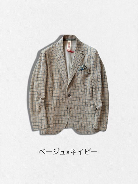 種類19:52/ベージュ×オレンジ 【定価59,400円(税込)】BOB ITALY ボブイタリア カーディガンのように羽織って都会的なリラックス感!大人カジュアルを格上げするチェック柄テーラードストレッチジャケット 074743136 ベージュ×ネイビー 種類19:52/ベージュ×オレンジ 【定価59,400円(税込)】BOB ITALY ボブイタリア カーディガンのように羽織って都会的なリラックス感!大人カジュアルを格上げするチェック柄テーラードストレッチジャケット 074743136 ベージュ×ネイビー