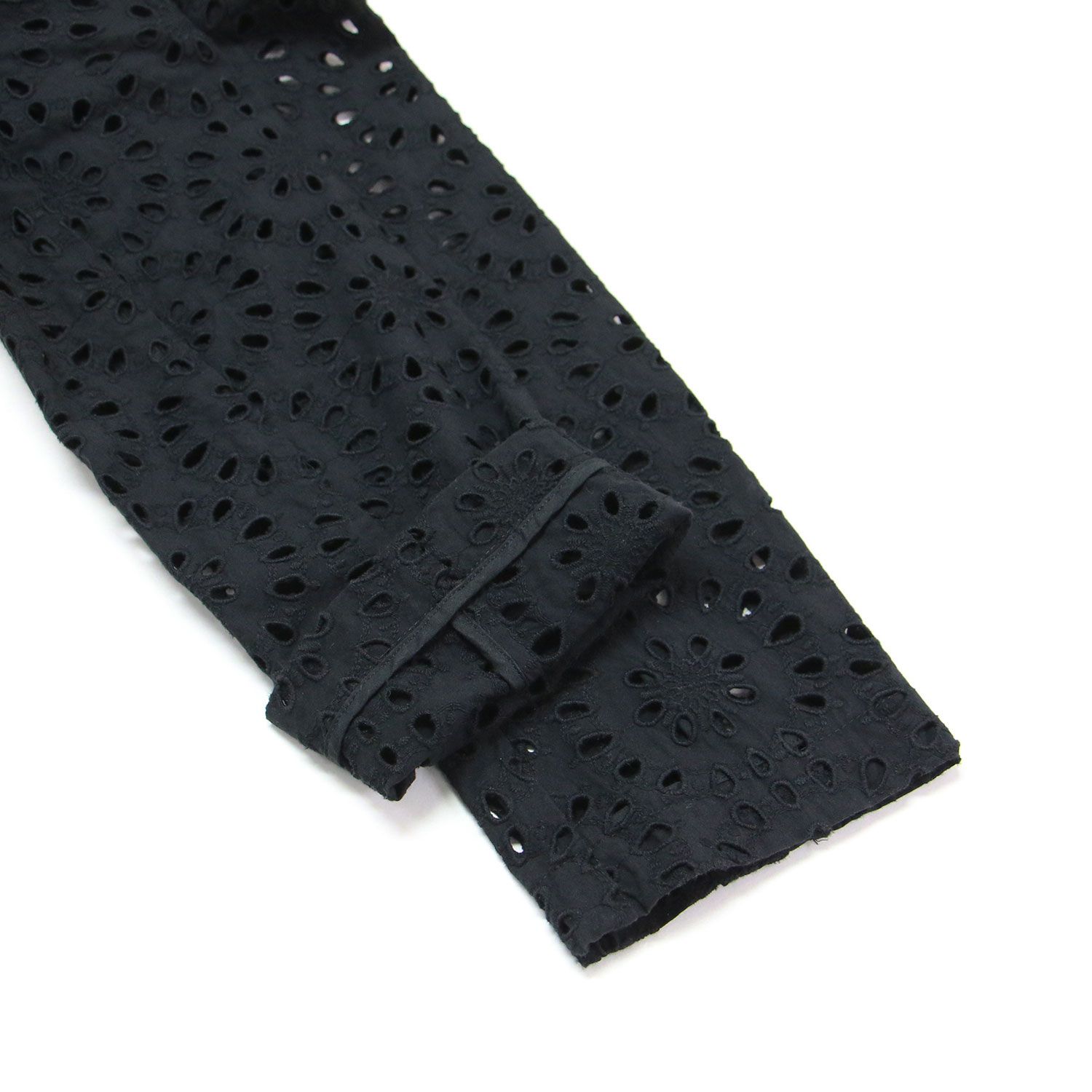 Ballsey ボールジー ジャケット ブラック 黒 サイズ:36(9号) コットン カットワークレース ノーカラー ジャケット 長袖 Vネック 刺繍 ベルト付き 日本製 アウター ブルゾン 上着 羽織り【レディース】【中古】