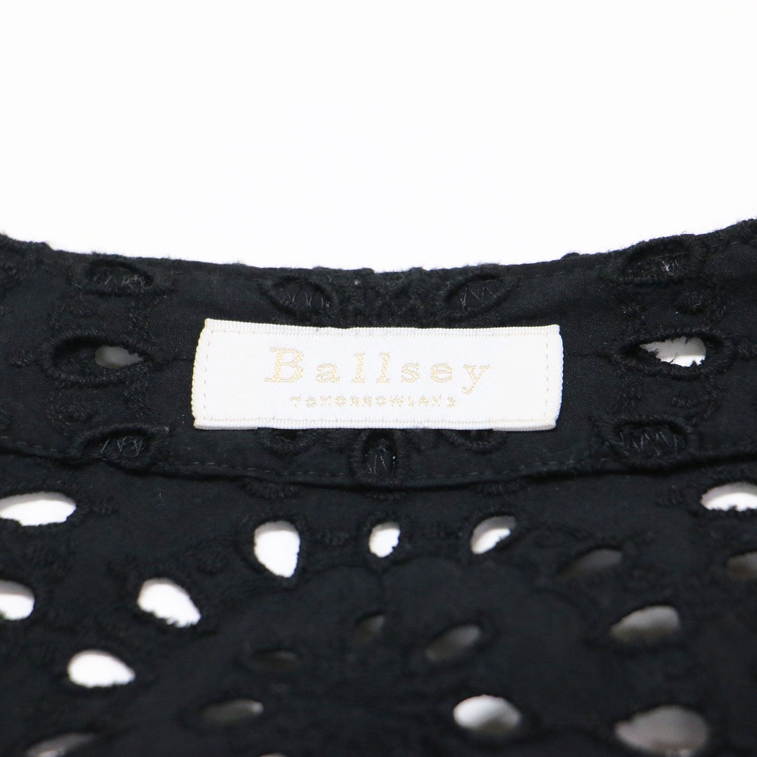 Ballsey ボールジー ジャケット ブラック 黒 サイズ:36(9号) コットン カットワークレース ノーカラー ジャケット 長袖 Vネック 刺繍 ベルト付き 日本製 アウター ブルゾン 上着 羽織り【レディース】【中古】