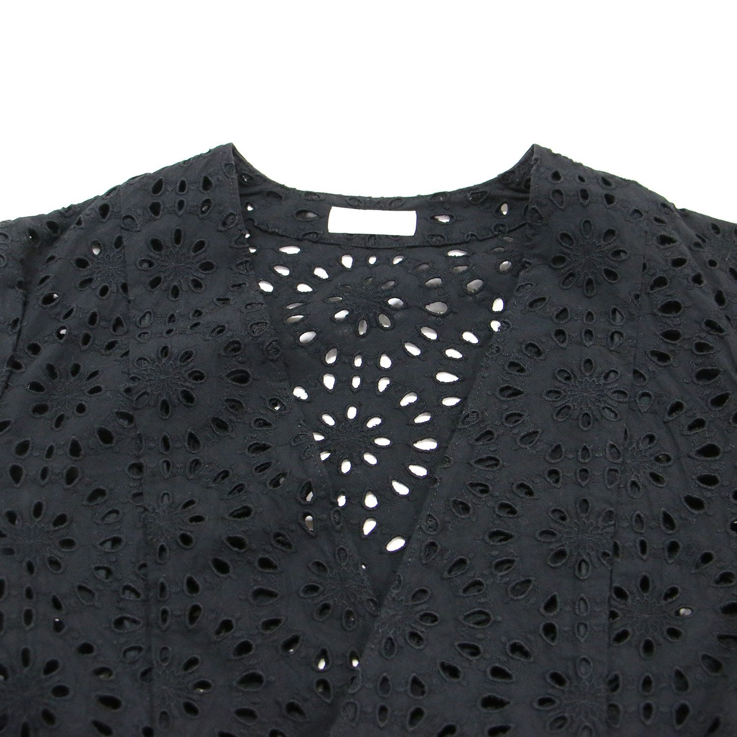 Ballsey ボールジー ジャケット ブラック 黒 サイズ:36(9号) コットン カットワークレース ノーカラー ジャケット 長袖 Vネック 刺繍 ベルト付き 日本製 アウター ブルゾン 上着 羽織り【レディース】【中古】