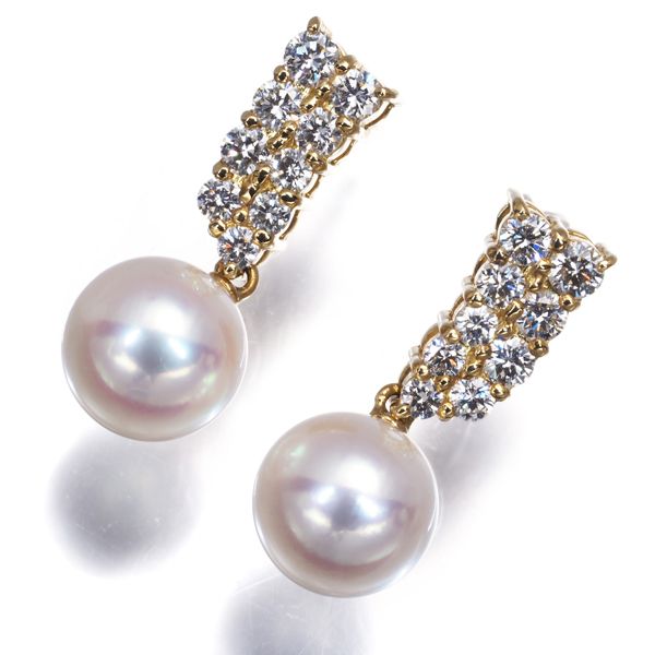 ミキモト ピアス パール 真珠 8.3mm ダイヤ ダイヤモンド 揺れる K18YG