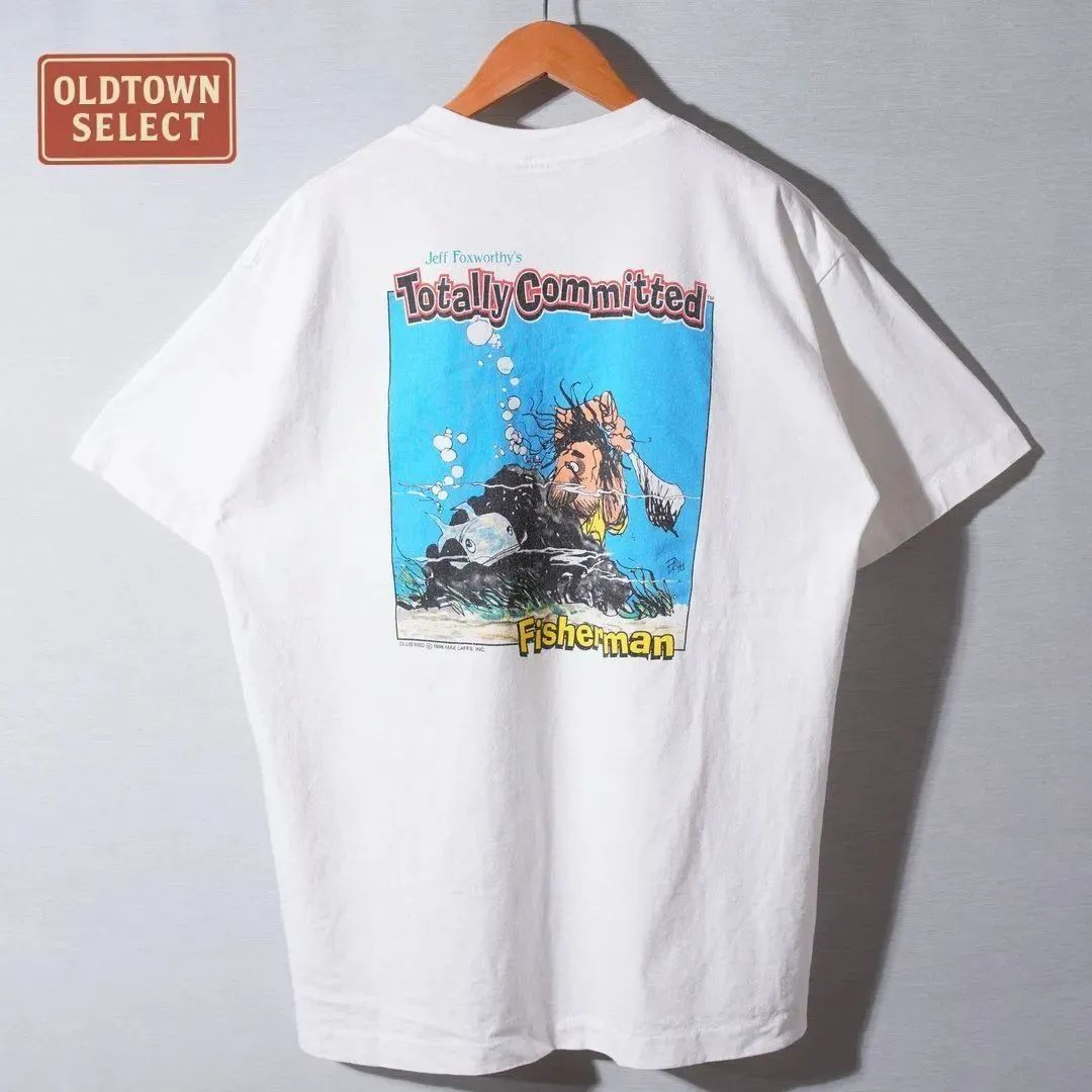 90s USA製 1998年製 ジェフ フォックス ワージー Jeff Foxworthy Fisherman Totally Committed Tシャツ XL ホワイト ヴィンテージ Vintage コメディ キャラ オーバーサイズ 古着 b7011