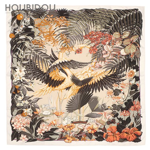 エルメス HERMES スカーフ カレ90 シルク ホワイト×オレンジ×マルチカラー 【FLAMINGO PARTY TATTOO/フラミンゴパーティー 】 【中古】 42,024円