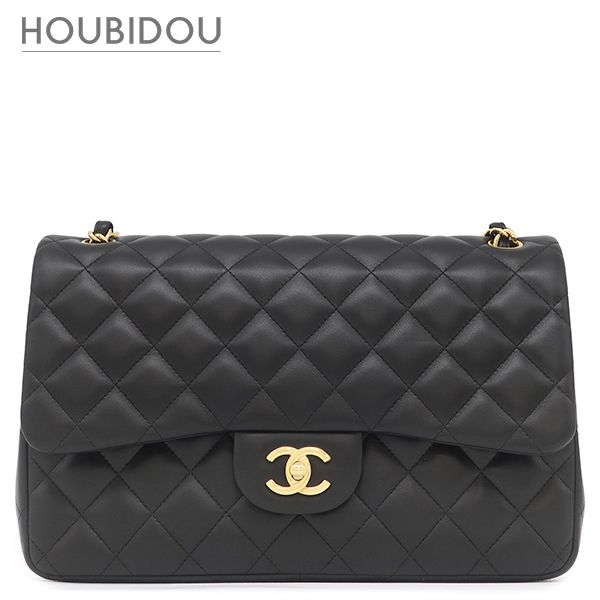 シャネル CHANEL 2WAYバッグ マトラッセ Wフラップ ラージ チェーンショルダー ラムスキン ブラック ゴールド金具 クラシック 25******【中古】