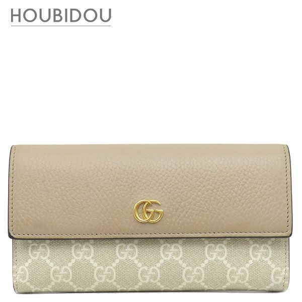 グッチ GUCCI 長財布 ダブルG バイカラー コンチネンタルウォレット GGスプリームキャンバス レザー ベージュ ゴールド金具 フラップ式 456116 【箱】【中古】