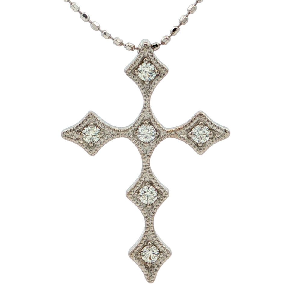0.142ct クロスモチーフ ダイヤモンドネックレス ペンダント K18WG/750 