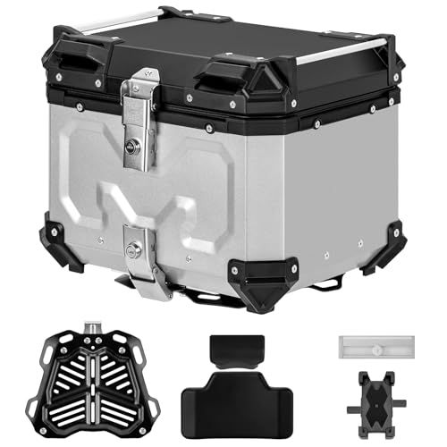 バイク リアボックス バイク用 45L/55L/65L 大容量 トップケース バイクボックス オートバイボックス モノキーケース アルミ合金製 四角 取り付けベース付き 着脱簡単 軽量 防犯対策 汎用 IP68防水 耐衝撃 キャンプ/通勤/デリバリーなど対as