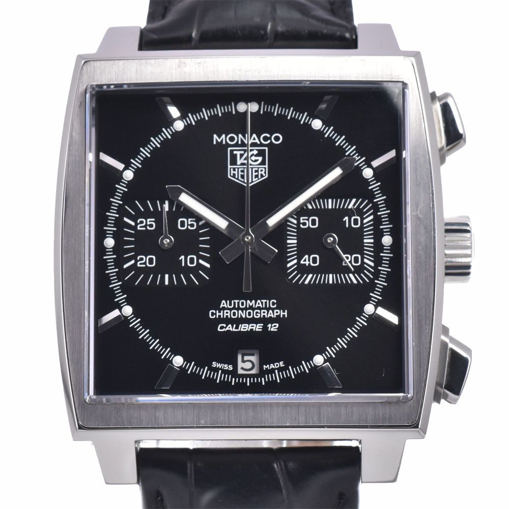 タグホイヤー TAG HEUER CAW2110.FC6177 モナコ クロノグラフ キャリバー12 ブラック 自動巻き メンズ 美品 腕時計 Q#149043