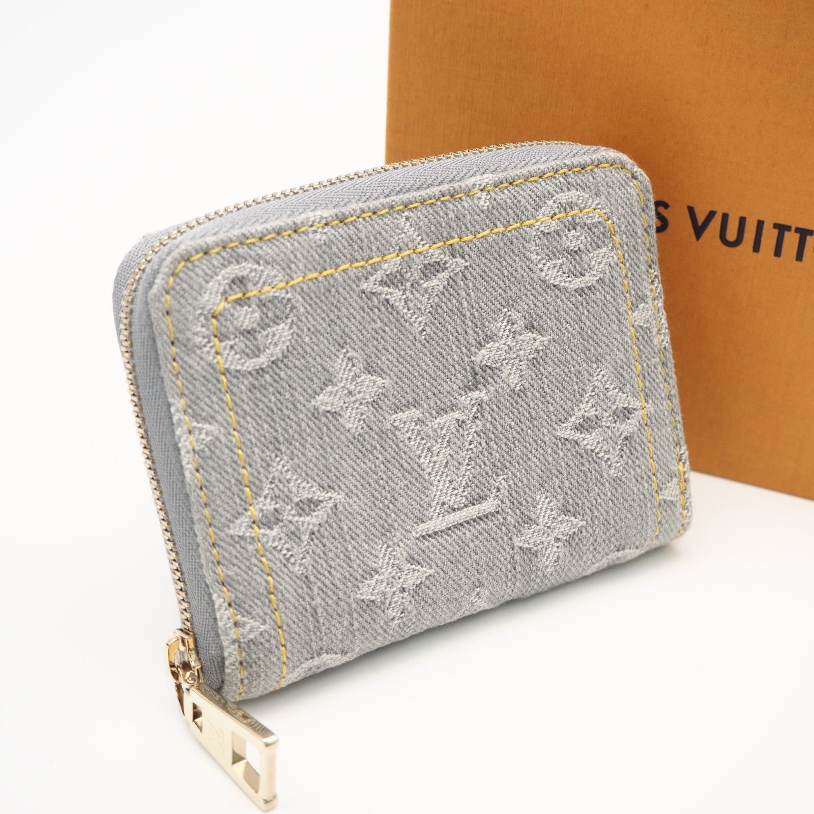 ★3日以内返品可★ 極美品 LOUIS VUITTON ルイ・ヴィトン モノグラムデニム ジッピー コインパース ウォッシュドグレー M14277 コインケース グレー デニム レザー レディース