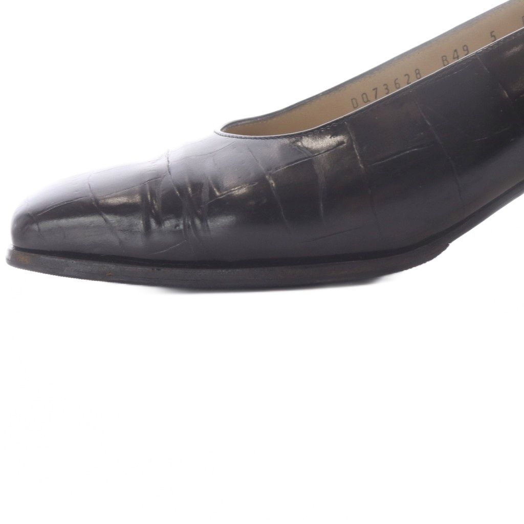 サルヴァトーレフェラガモ Salvatore Ferragamo パンプス クロコ型押しレザー スクエアトゥ 22.5cm 黒