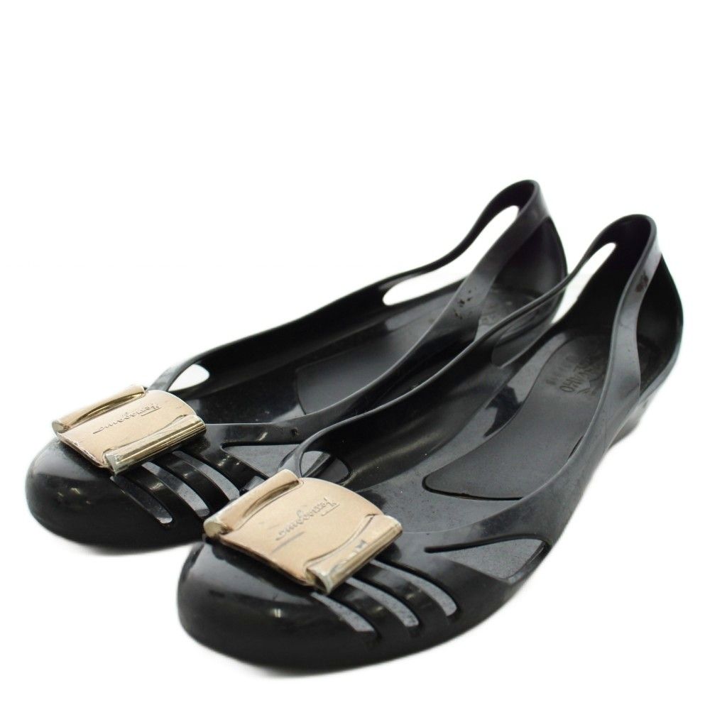 サルヴァトーレフェラガモ Salvatore Ferragamo ヴァラ パンプス フラットシューズ ラバー 6 黒 ブラック /AN ■GY11