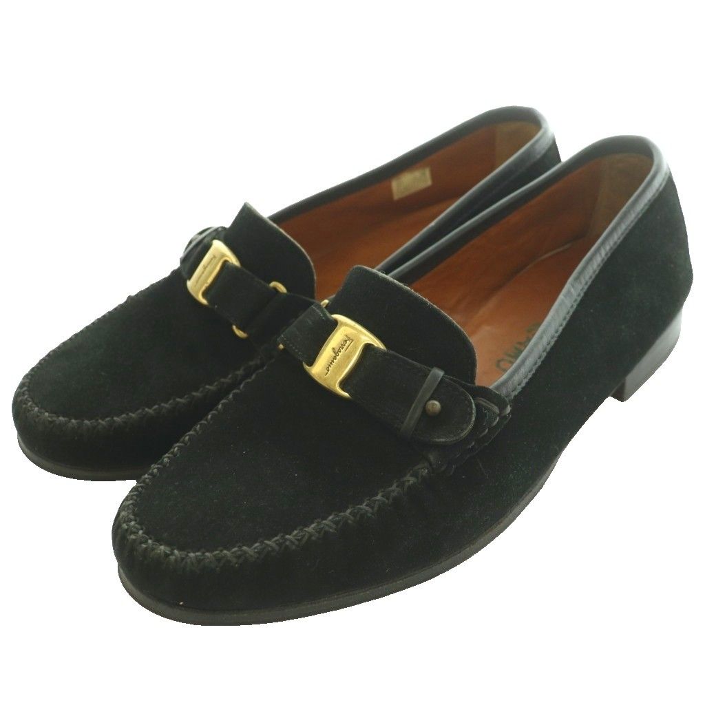 サルヴァトーレフェラガモ Salvatore Ferragamo ヴァラ ローファー スエード 金具 ロゴ 8EE 黒 ブラック /SS ■OS ■GY50