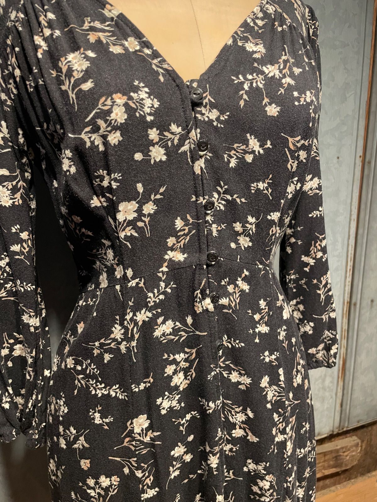 Denim & Supply Ralph Lauren 花柄ロングワンピース(黒×花柄・S/P・インド製) 3