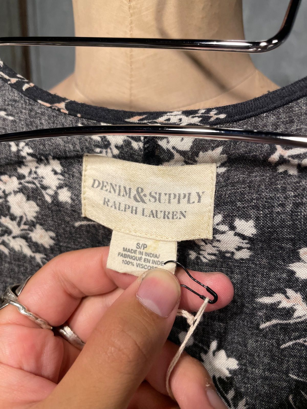 Denim & Supply Ralph Lauren 花柄ロングワンピース(黒×花柄・S/P・インド製) 14