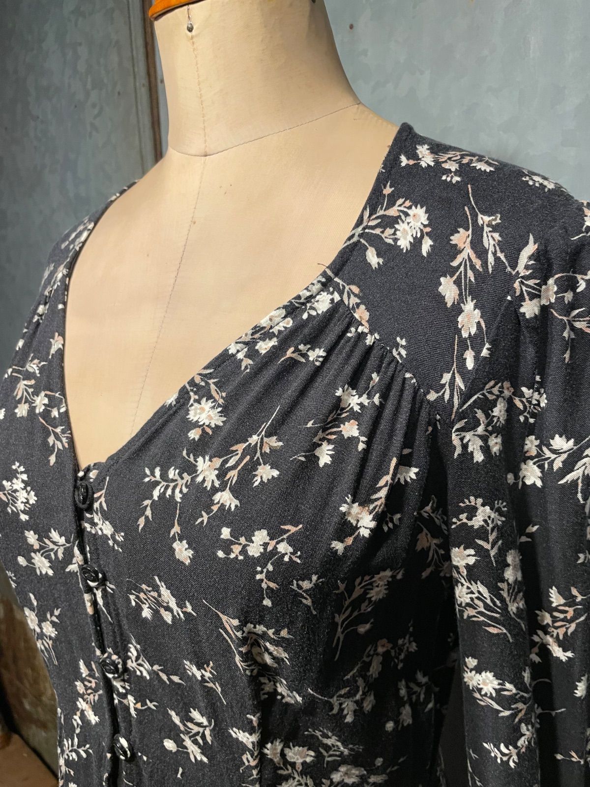 Denim & Supply Ralph Lauren 花柄ロングワンピース(黒×花柄・S/P・インド製) 9