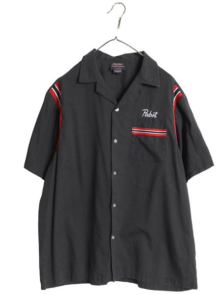 00s ヒルトン オープンカラー 半袖 ボーリング シャツ メンズ XL / オールド ボックス 開襟 ポケット付き 企業 プリント 黒 大きいサイズ