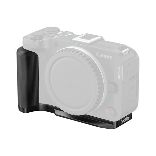 SmallRig R50 V用 L型マウントプレート（ハンドル付き） Canonに対応（ブラック） Arca対応クイックリリースプレート 軽量リブ付きサイドハンドル コールドシューマウント 1/4インチ-20ネジ穴 縦位置撮影対応 (ブラック) 5429t