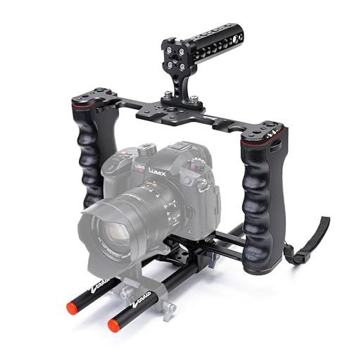 Zeadio カメラビデオリグケージ、トップハンドル&アルカタイプベース付きの映画製作キット、のすべてのDSLRカメラとビデオカメラに対応t