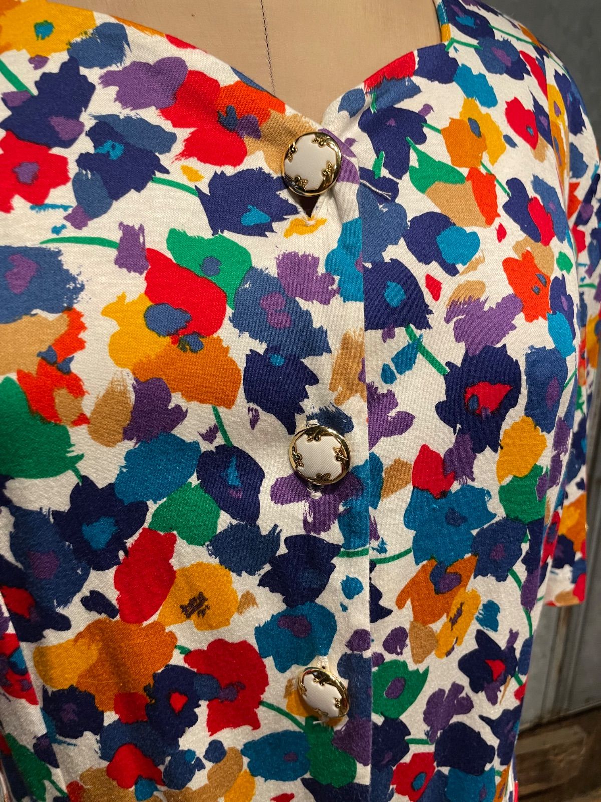 LP multicolour floral dress with matching belt (white × multi, UK16, made in England) 5