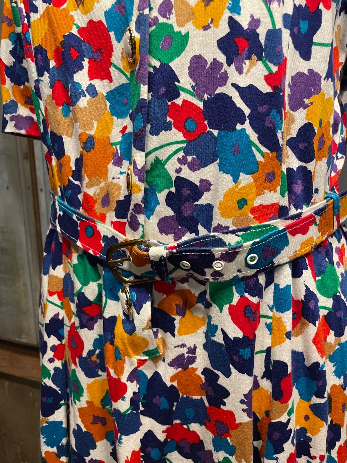 LP multicolour floral dress with matching belt (white × multi, UK16, made in England) 4