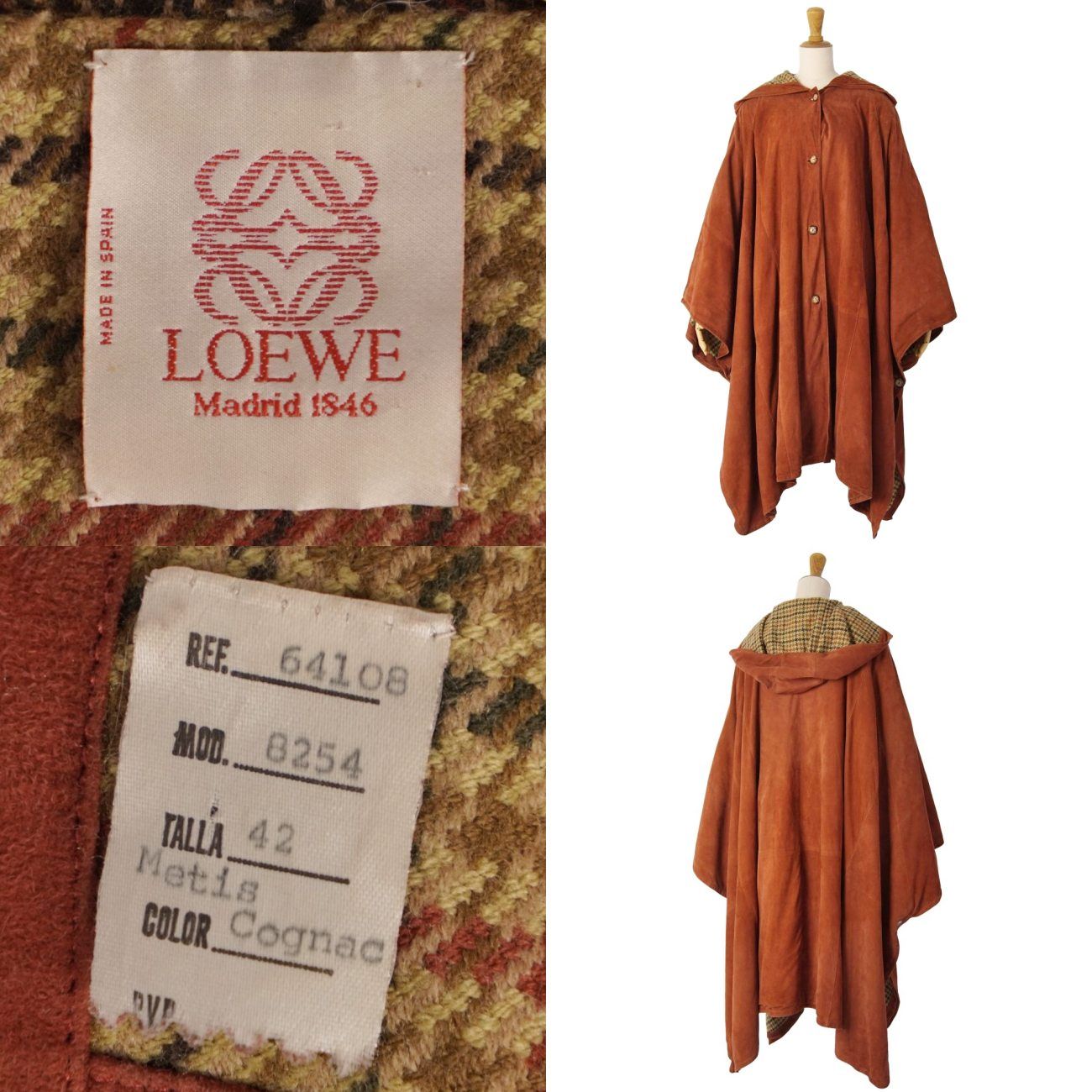 美品 Vintage ロエベ LOEWE コート フード付き ポンチョコート ケ
