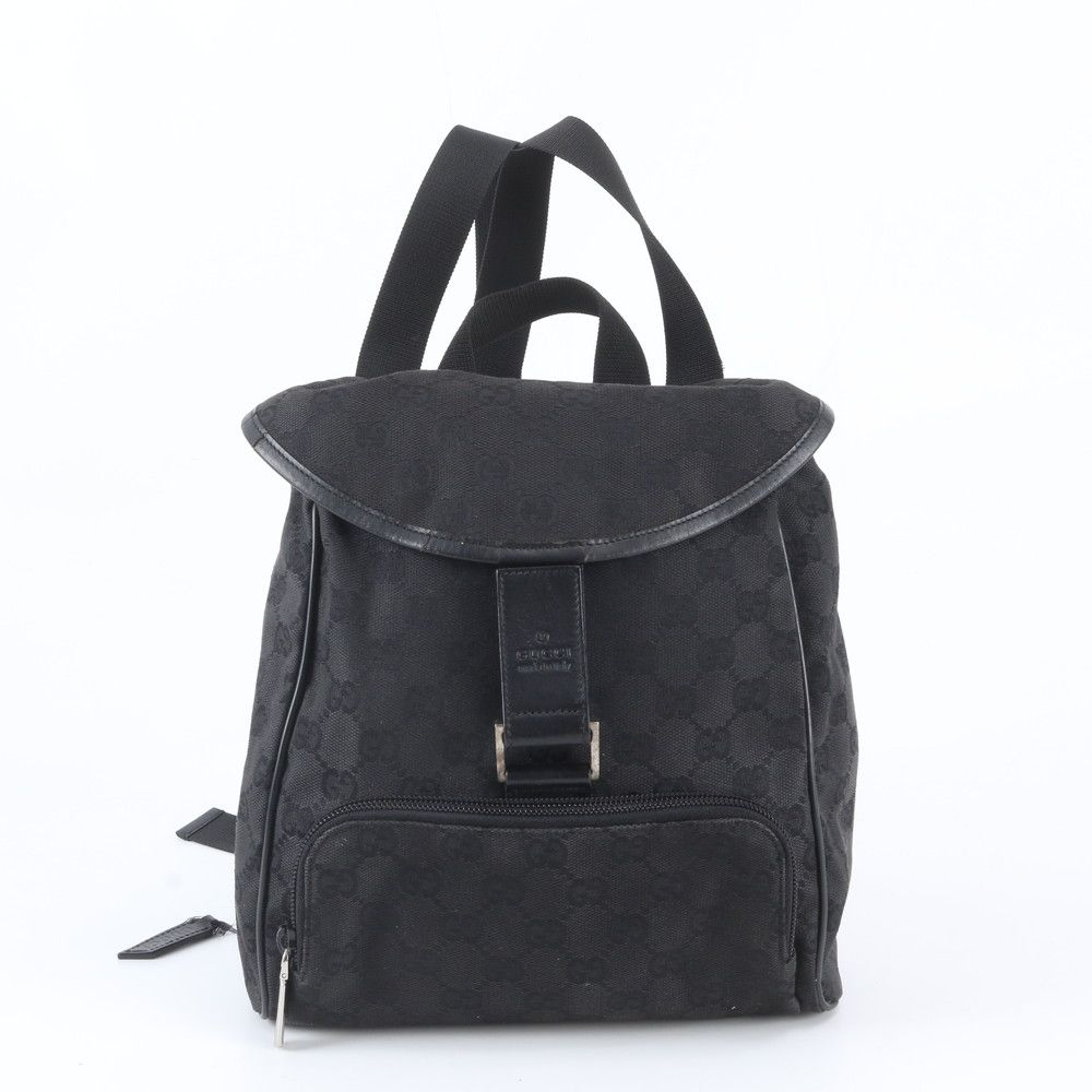 美品 グッチ GGキャンバス 27644 レザー リュックサック バックパック ショルダー バッグ ブラック 黒 レディース WGM EE51-4【中古】