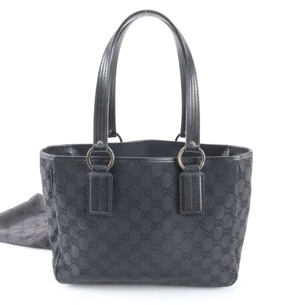 美品 グッチ GGキャンバス 113019 レザー トート バッグ ショルダー ビジネス 通勤 書類鞄 ブラック 黒 メンズ WBM EE34-3【中古】