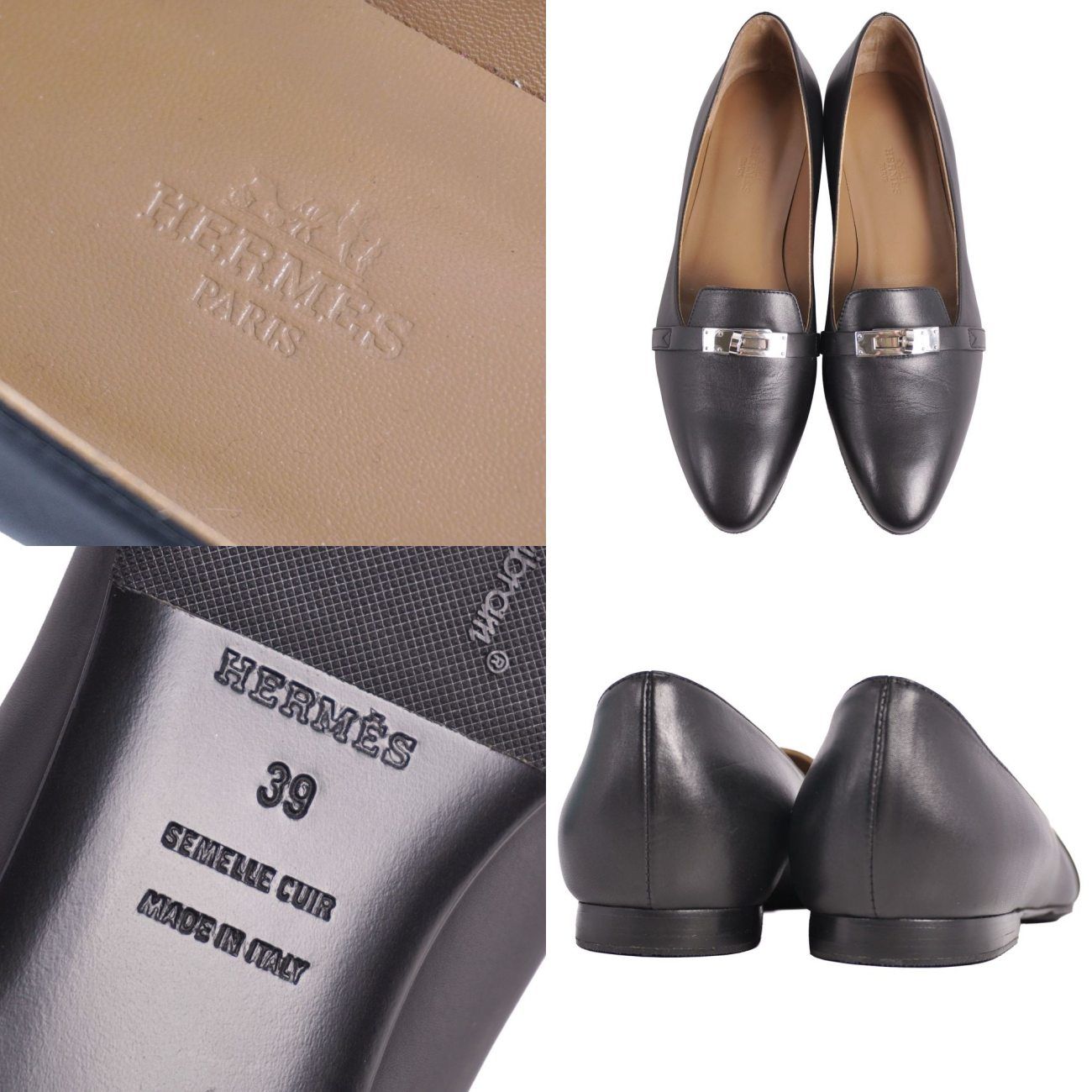 極美品 エルメス HERMES パンプス フラットパンプス ケリー金具 レザー