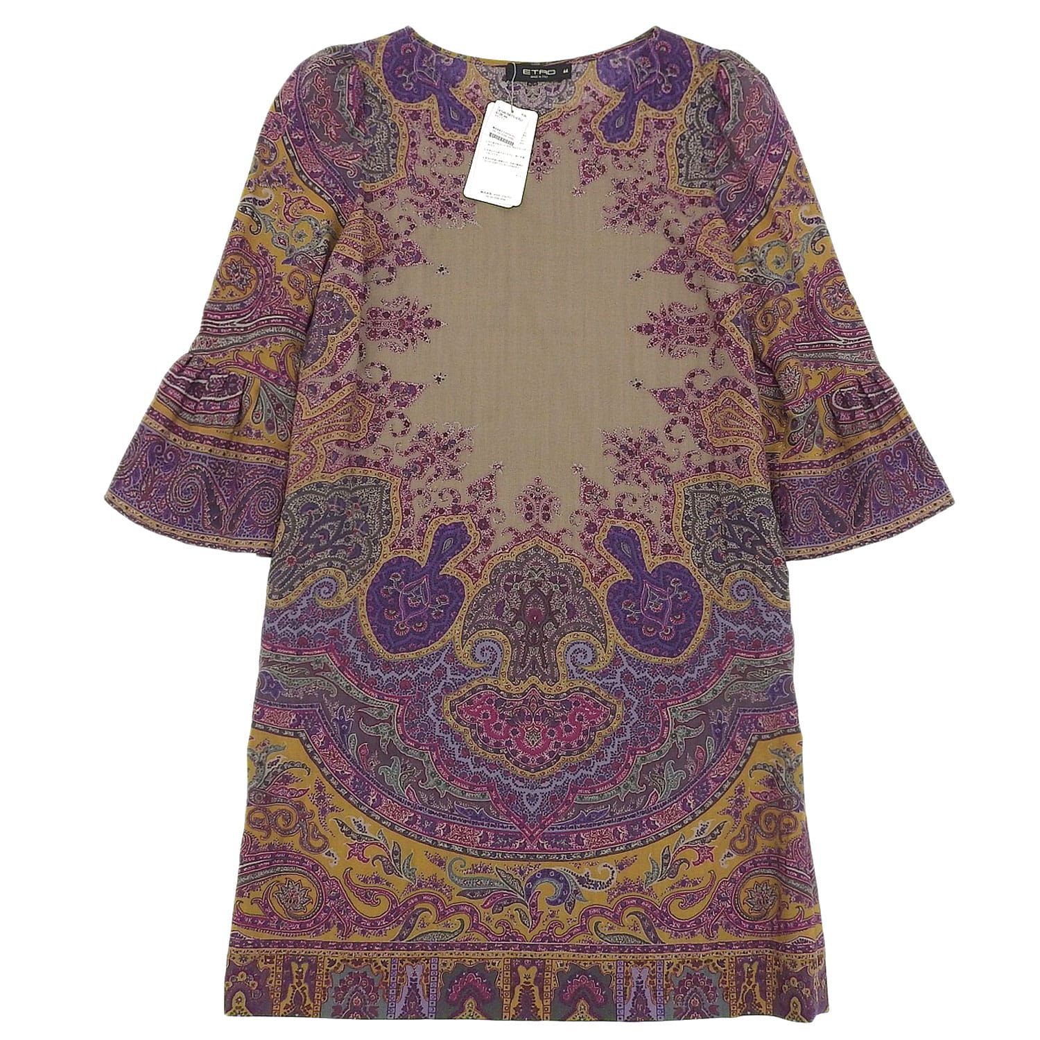 未使用 エトロ ETRO ワンピース フレアスリーブ 七分袖 ペイズリー柄