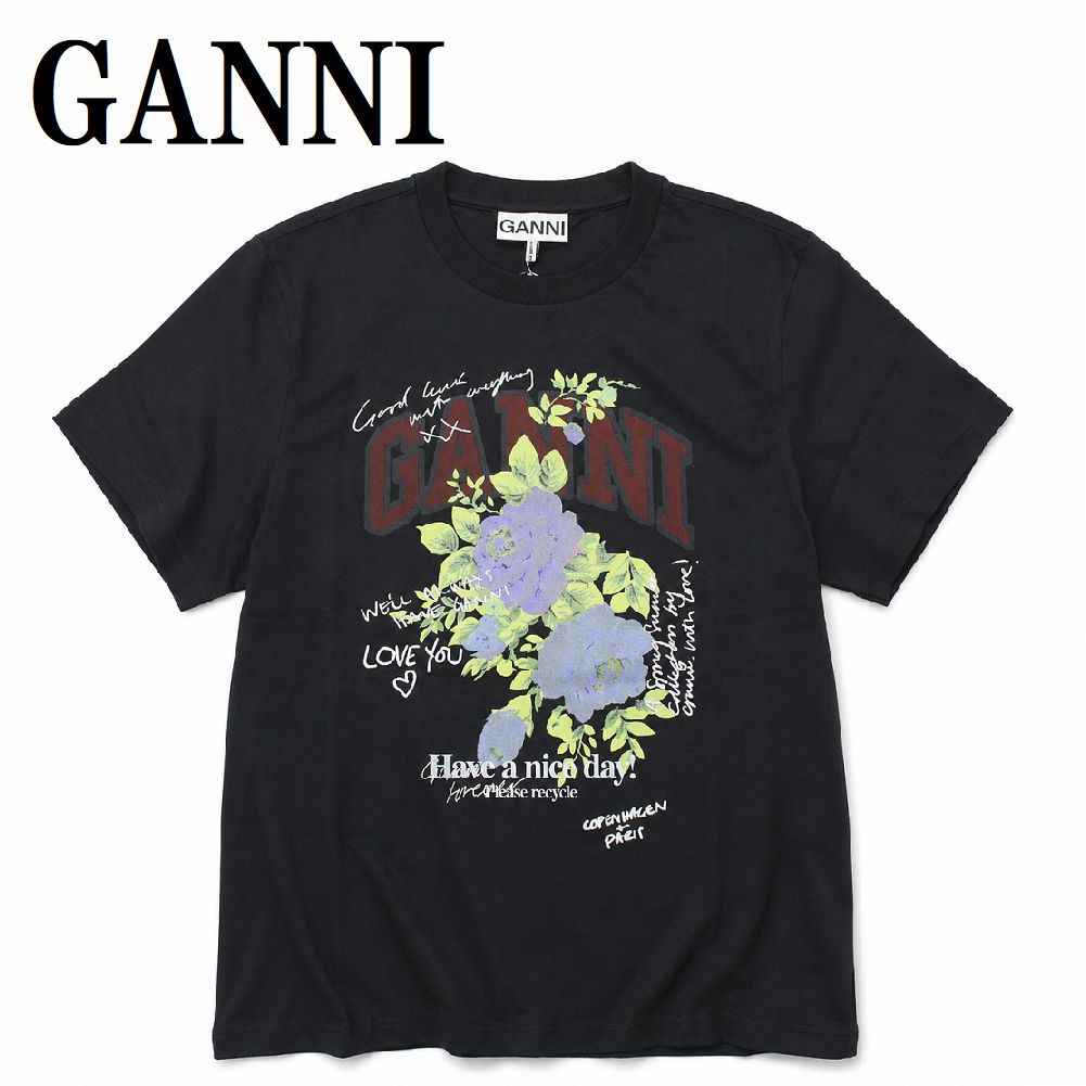 ガニー GANNI T4342 252 PHANTOM XS S M L XL Tシャツ 半袖 ロゴ プリント おしゃれ ウィメンズ レディース ファントム