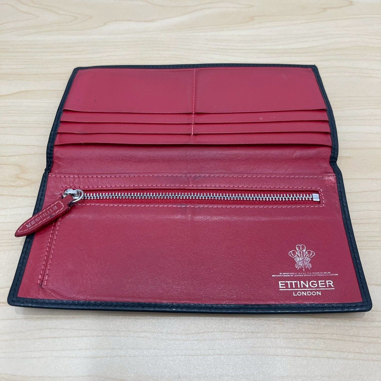 ETTINGER エッティンガー 長財布 ブラック×レッド レザー 英国製